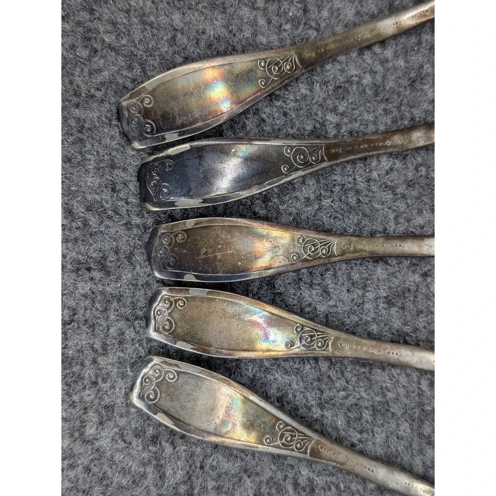 Vintage Towel Mfg Co. EUDORA Silverplated Set Of 5 Spoons 1888 